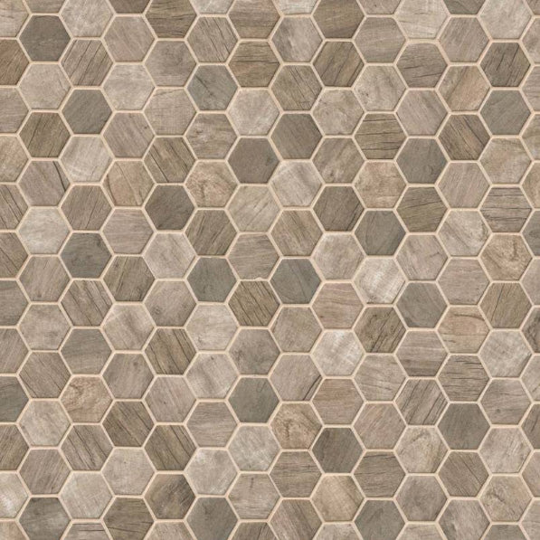 Driftwood Hexagon 6mm Recycled Glass Mosaic product view