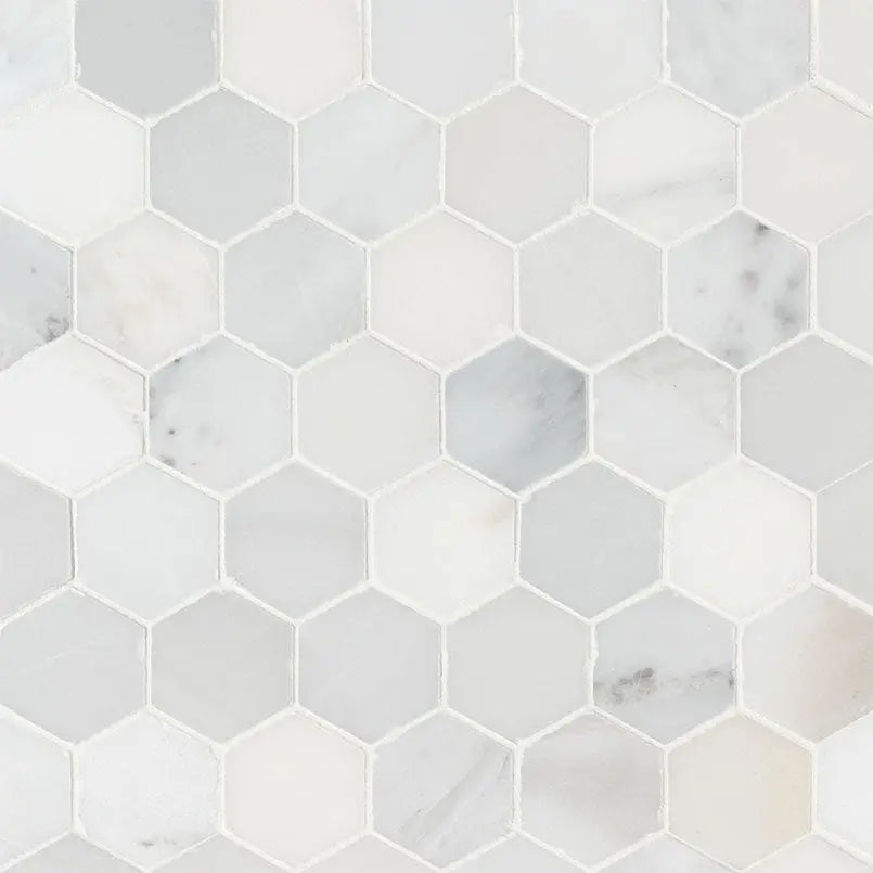 Arabescato Carrara Honed Hexagon Marble Mosaics — clean product view