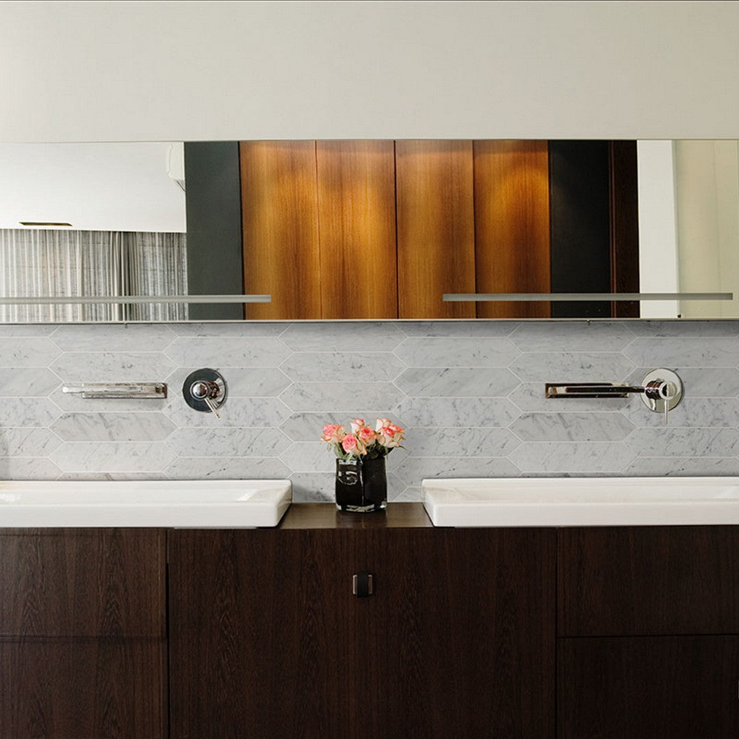 Carrara White 3x12 Picket Honed Marble Mosaic — clean product view