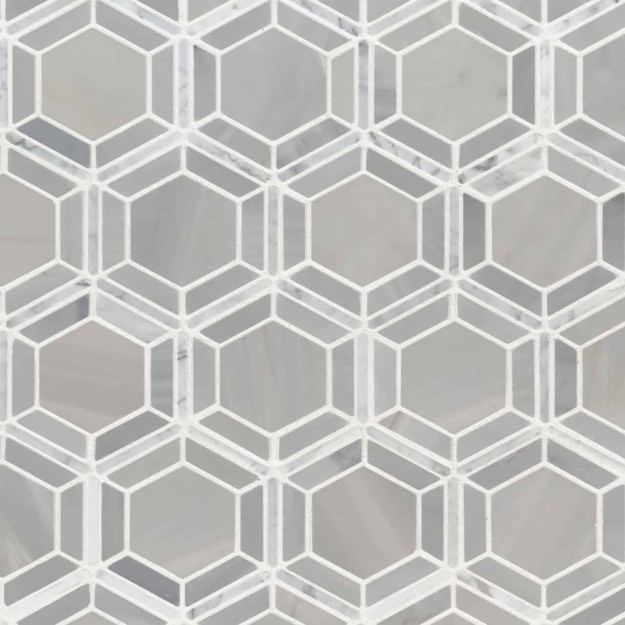 Hexagono Grigio and Nero Polished Marble Hexagon Mosaic product view