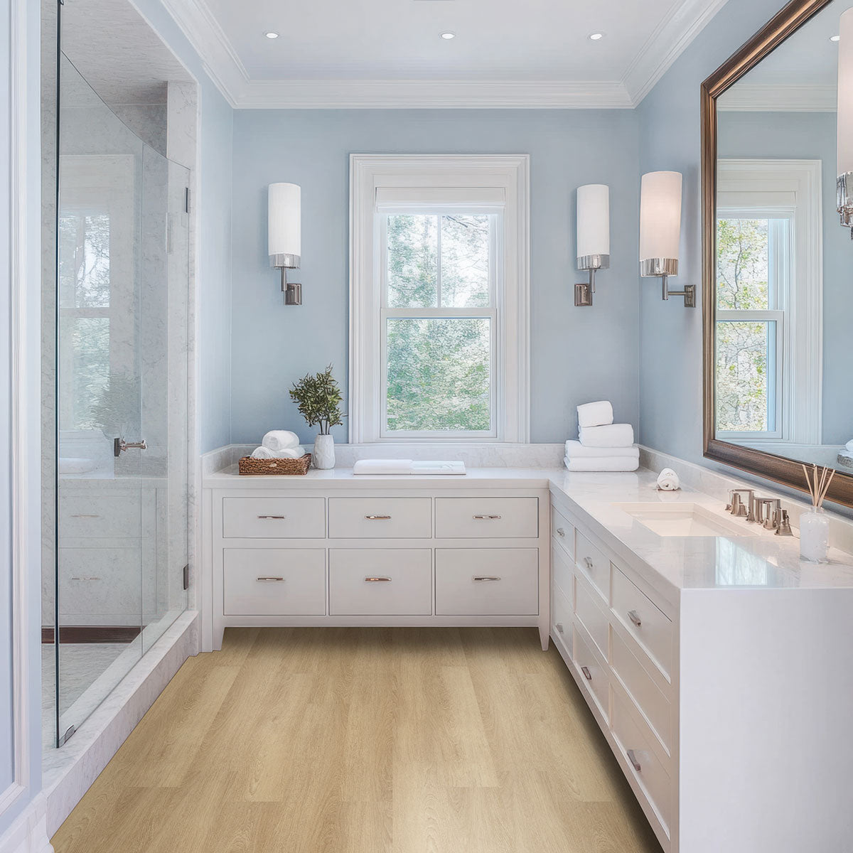 Acclima Glue-Down Luxury Vinyl Plank — installed room view — color Waldorf
