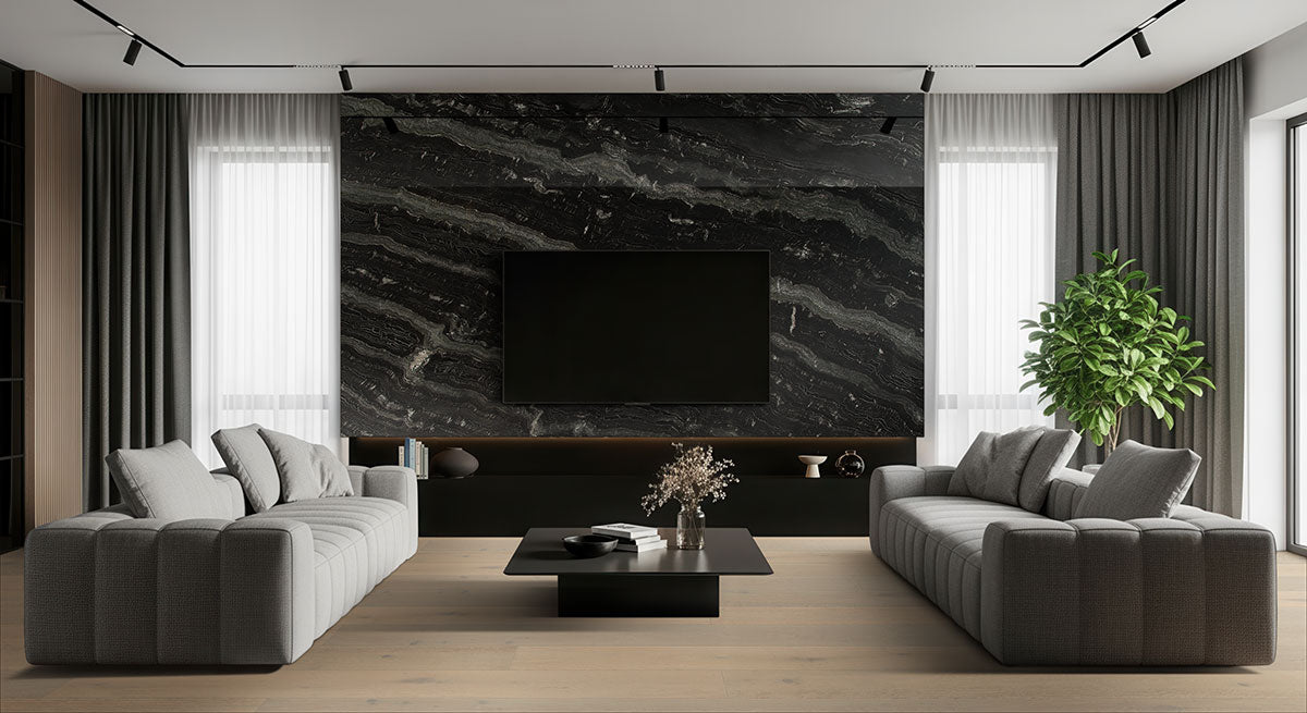 Agatha Black Granite Slab — room scene