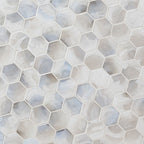 Akoya Pearl 3-Inch Hexagon Mosaic Tile — isometric scale view — color Pearl