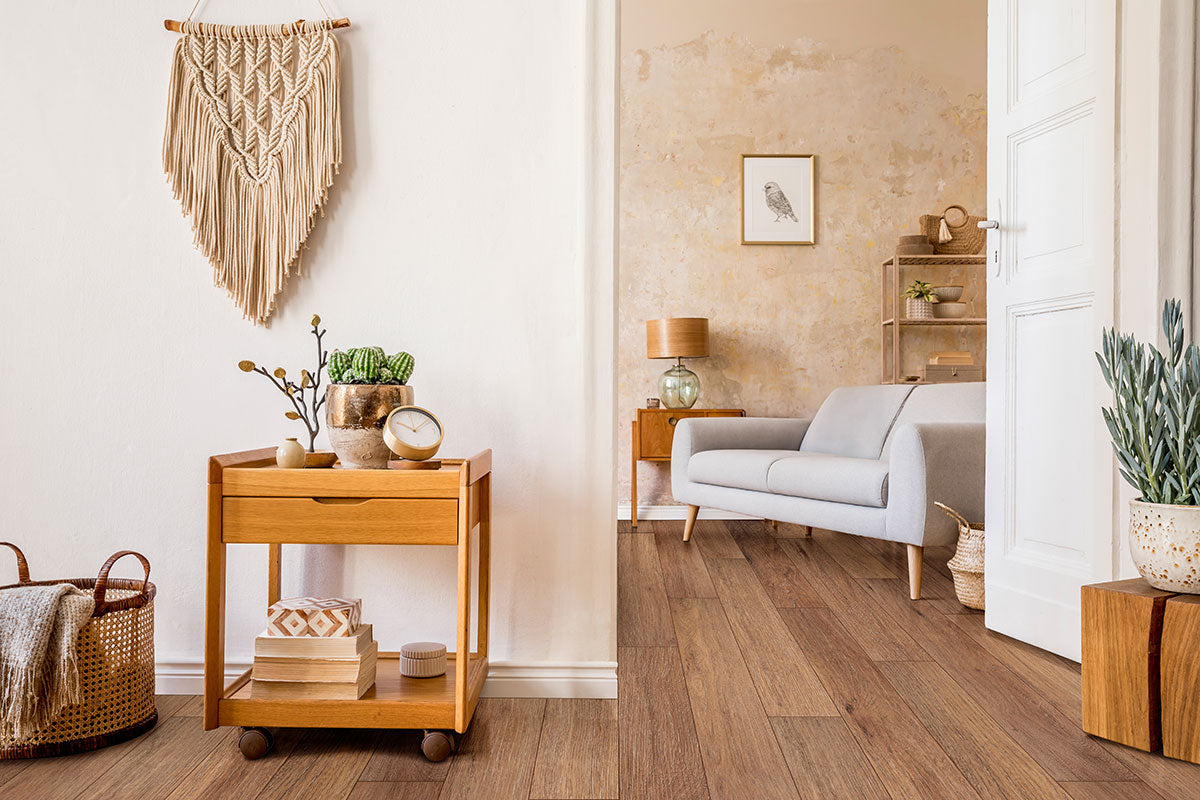 Andover Waterproof Rigid Core Luxury Vinyl Plank — installed room view — color Bellamy Brooks