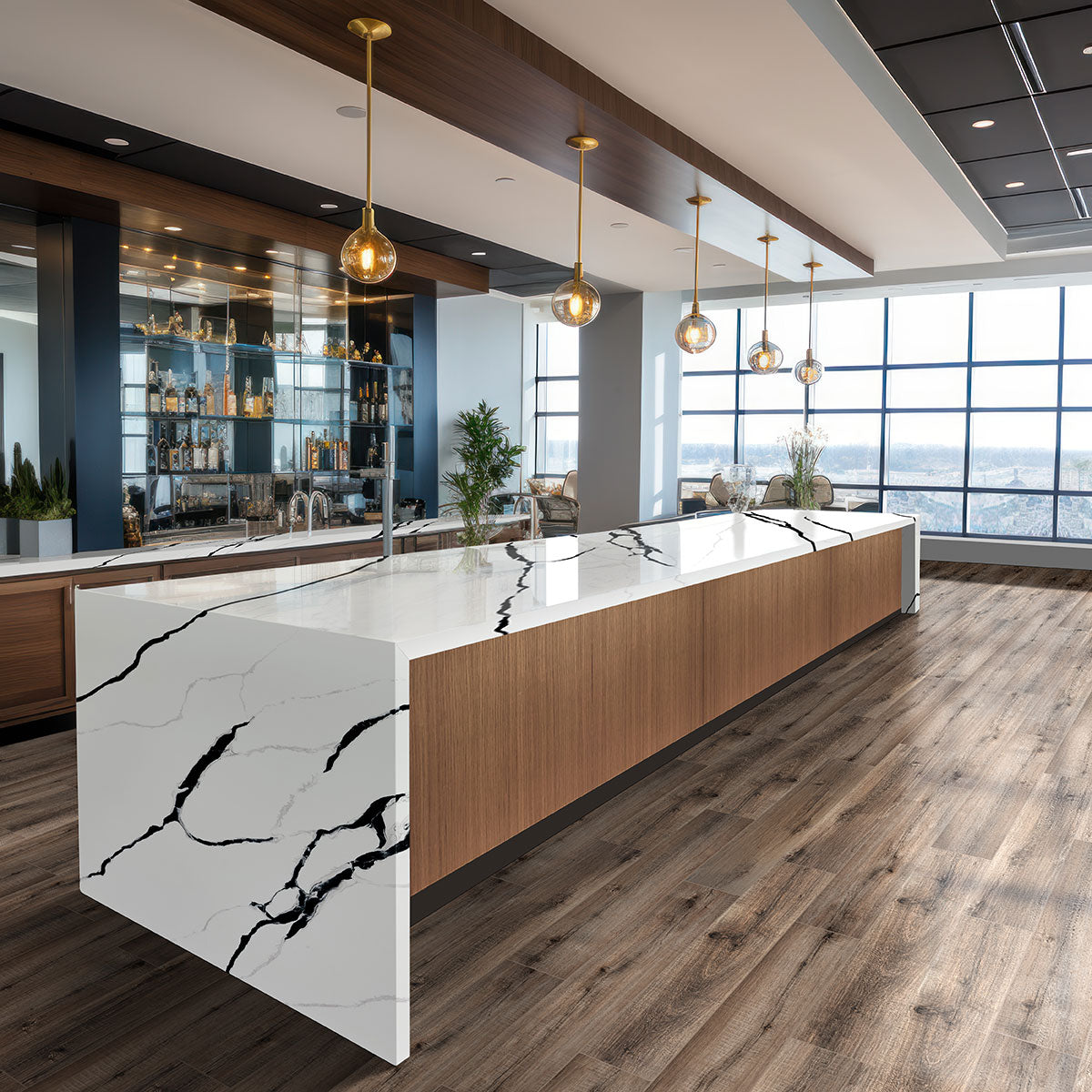 Andover Waterproof Rigid Core Luxury Vinyl Plank — installed room view — color Blythe