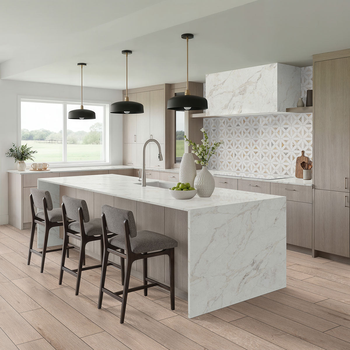 Andover Waterproof Rigid Core Luxury Vinyl Plank — installed room view — color Daria Umber
