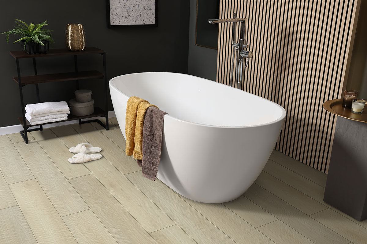 Andover Waterproof Rigid Core Luxury Vinyl Plank — installed room view — color Vintaj