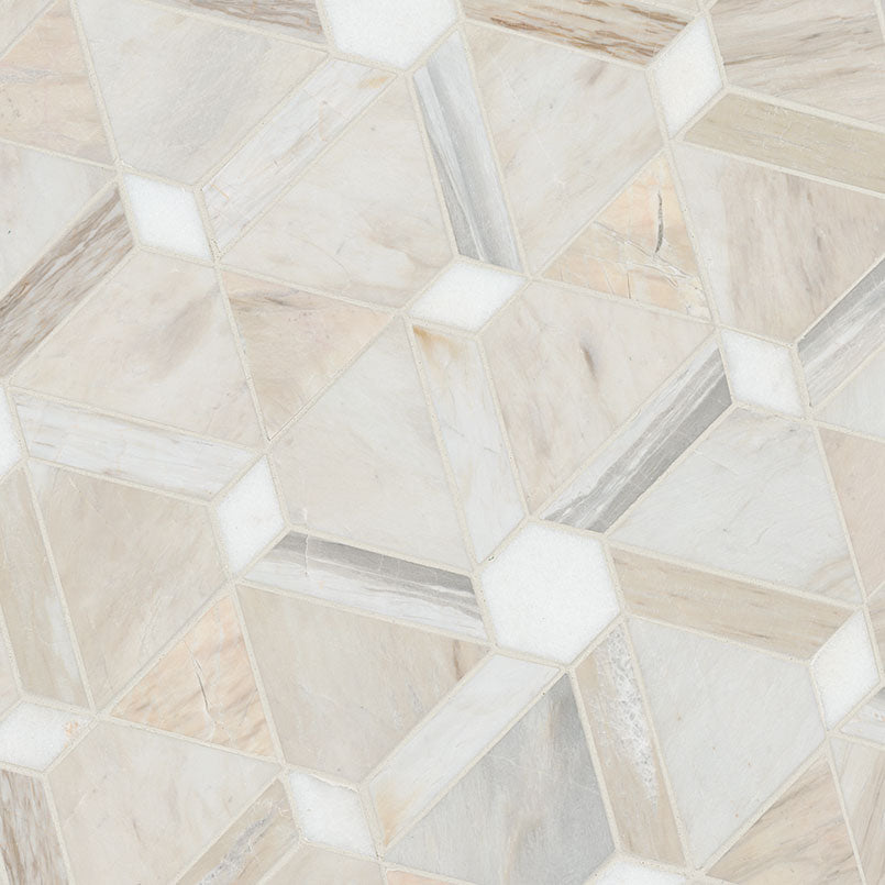 Angora Floralis Polished Marble Mosaic — isometric scale view — color Floralis
