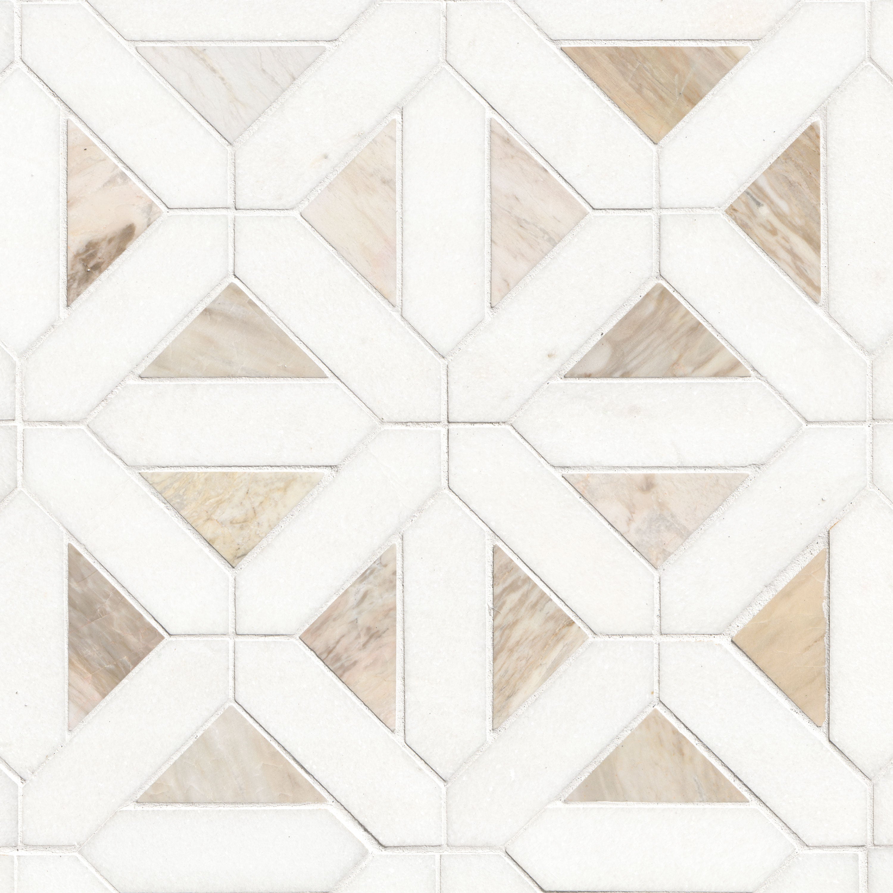 Angora Geometric Pattern Polished Marble Mosaic — clean product view — color Warm white, cream, beige and soft gray