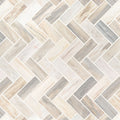 Angora Herringbone Polished Marble Mosaic — clean product view — color Warm white, cream, beige and soft gray