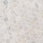 Angora Polished 2-Inch Hexagon Marble Mosaic — isometric scale view