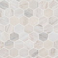 Angora Polished 2-Inch Hexagon Marble Mosaic — clean product view — color Warm white, cream, beige and soft gray