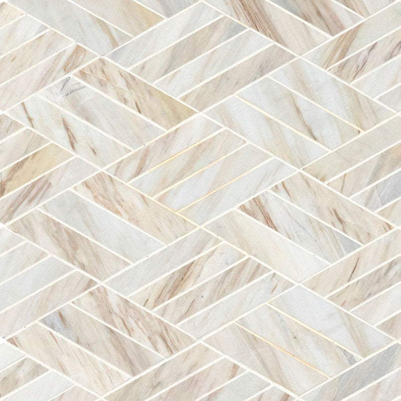 Angora Rhombus Polished Marble Mosaic — clean product view — color Warm white, cream, beige and soft gray