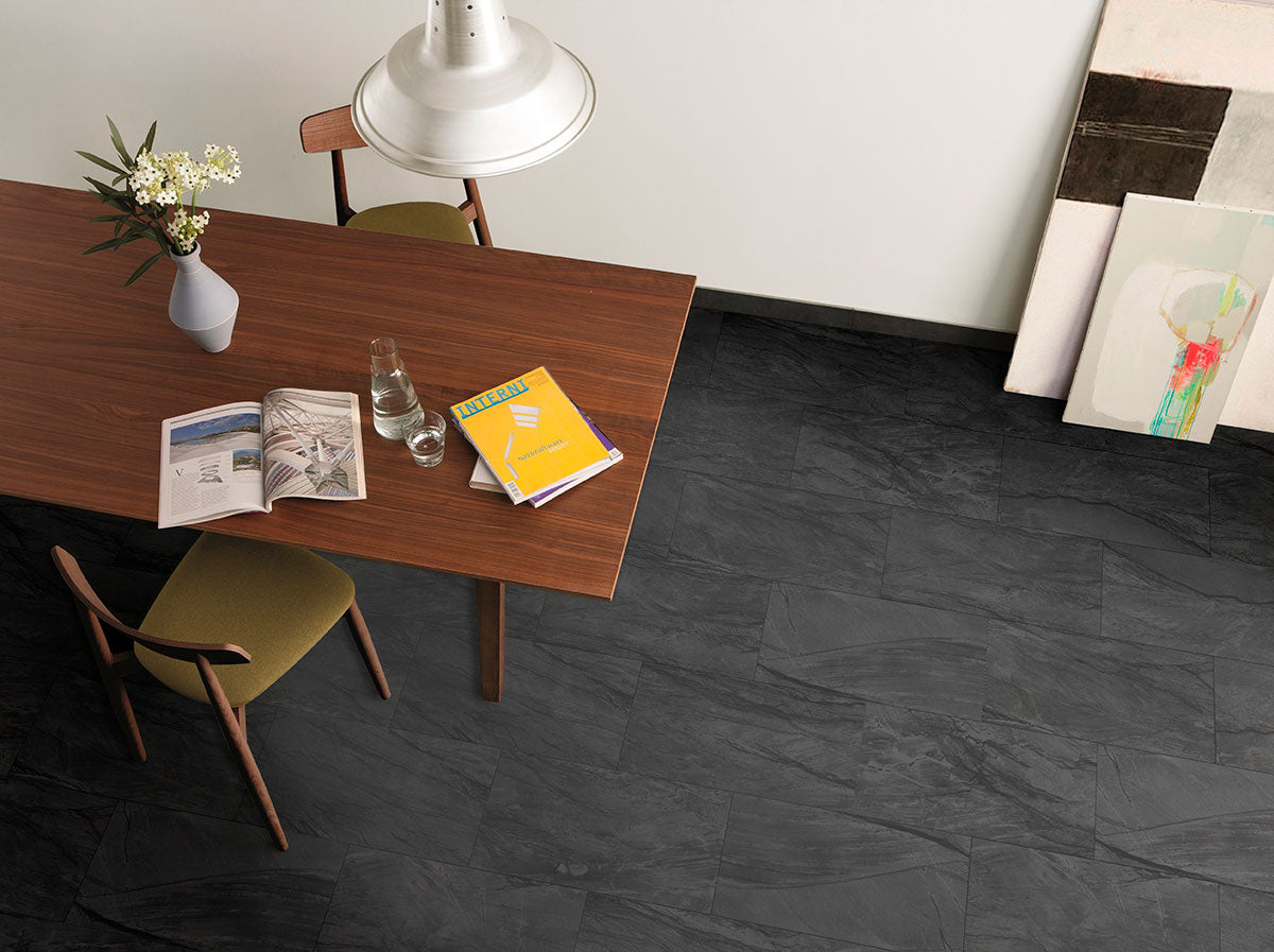 Durban 2x2 Matte Porcelain Mosaic — installed room view — color Anthracite