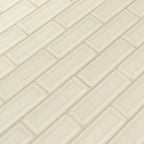 Highland Park 2x6 Glossy Beveled Ceramic Wall Tile — isometric scale view — color Antique White