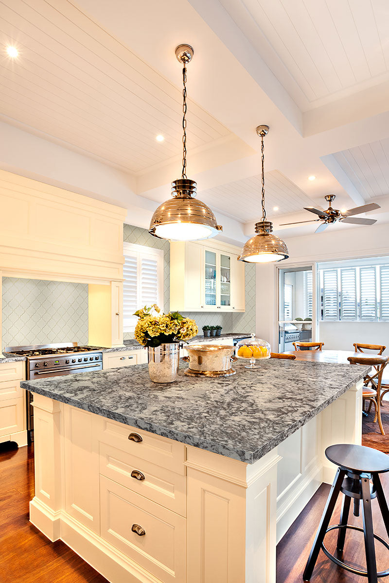 Highland Park Glossy Ceramic Arabesque Mosaic — installed room view — color Antique White