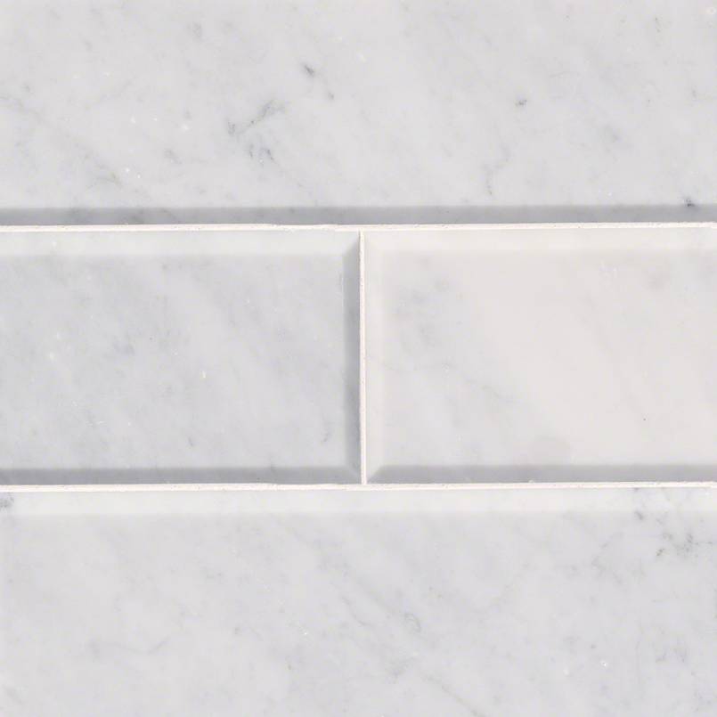 Arabescato Carrara 4x12 Honed Big-Beveled Marble Tile — clean product view — color Cool white with soft dusty-gray veining