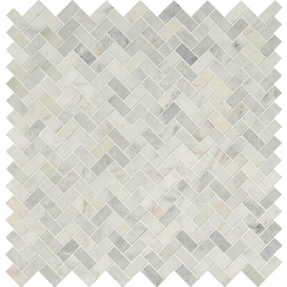 Arabescato Carrara Herringbone Honed Marble Mosaic — clean product view