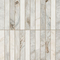 Arabescato Venato 2x12 Stack Honed Marble Mosaic — close-up texture view