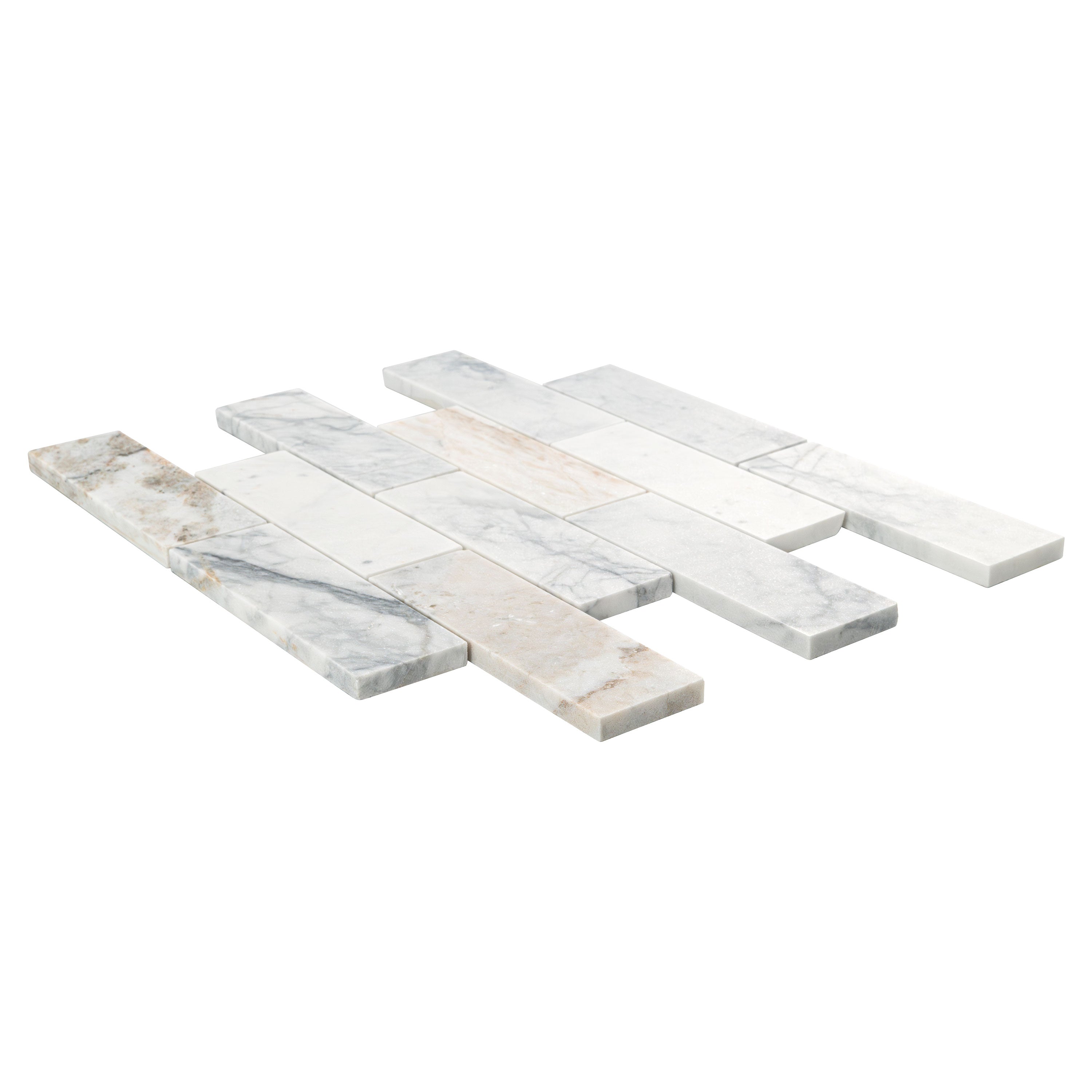 Arabescato Venato Honed Marble Tile — isometric scale view