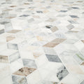 Arabescato Venato Cube Honed Marble Mosaic — isometric scale view