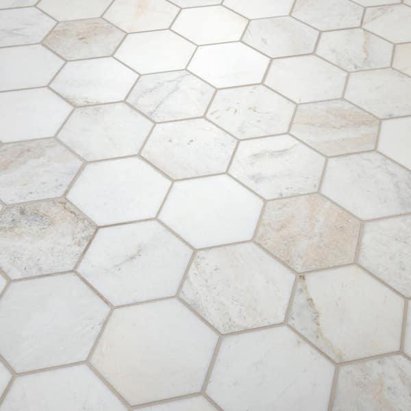 Arabescato Venato Honed Hexagon Marble Tile and Mosaics — clean product view — color Venato White