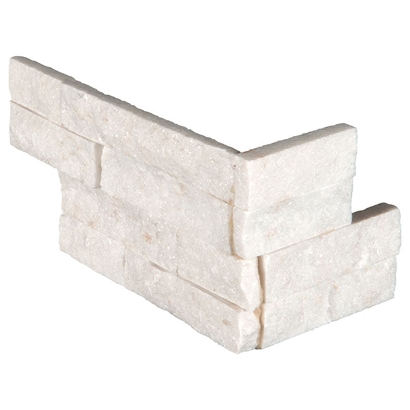 Rockmount Natural-Stone Stacked Stone Corner — close-up texture view — color Arctic White Ledger