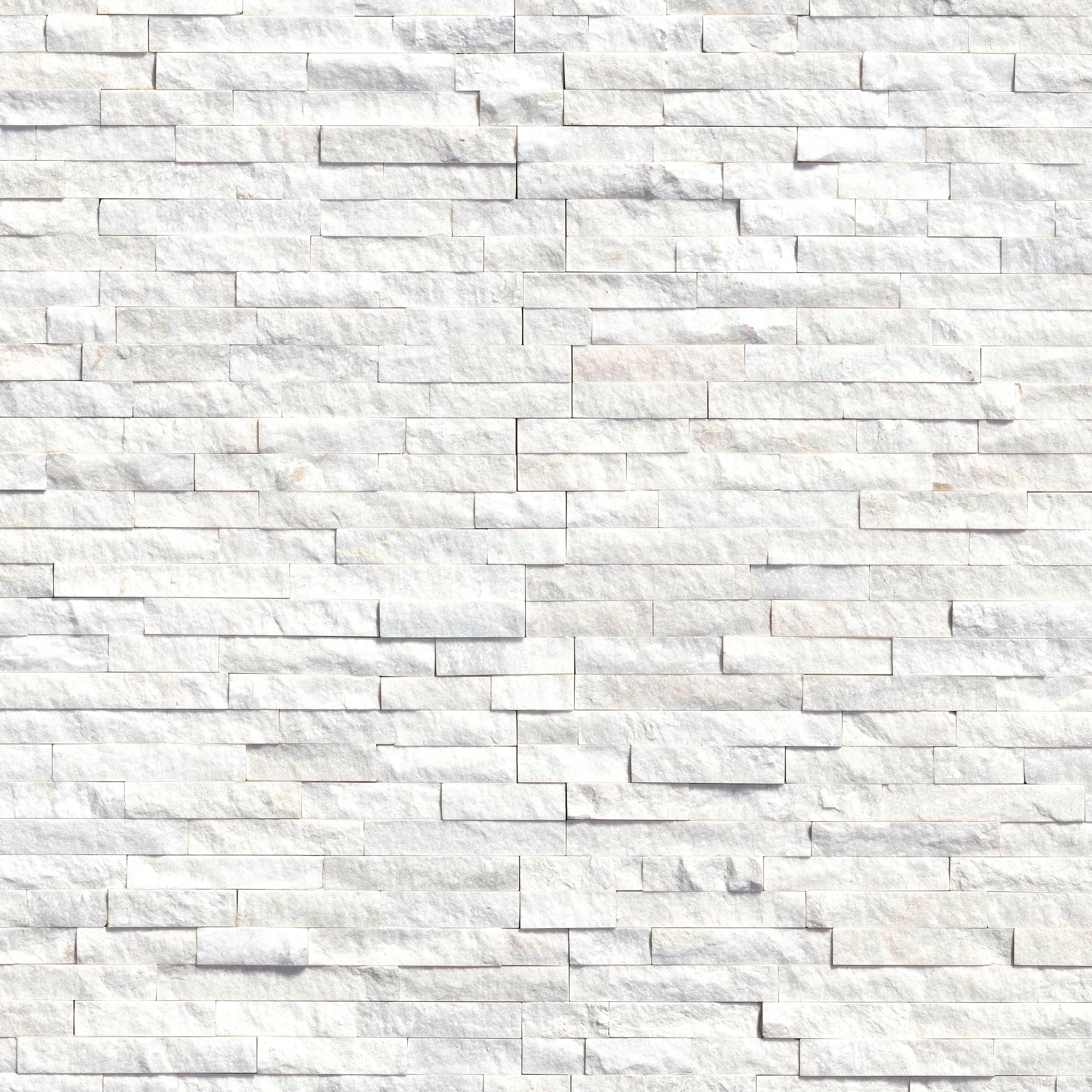 Rockmount Natural-Stone Stacked Stone Panel — close-up texture view — color Arctic White Panel