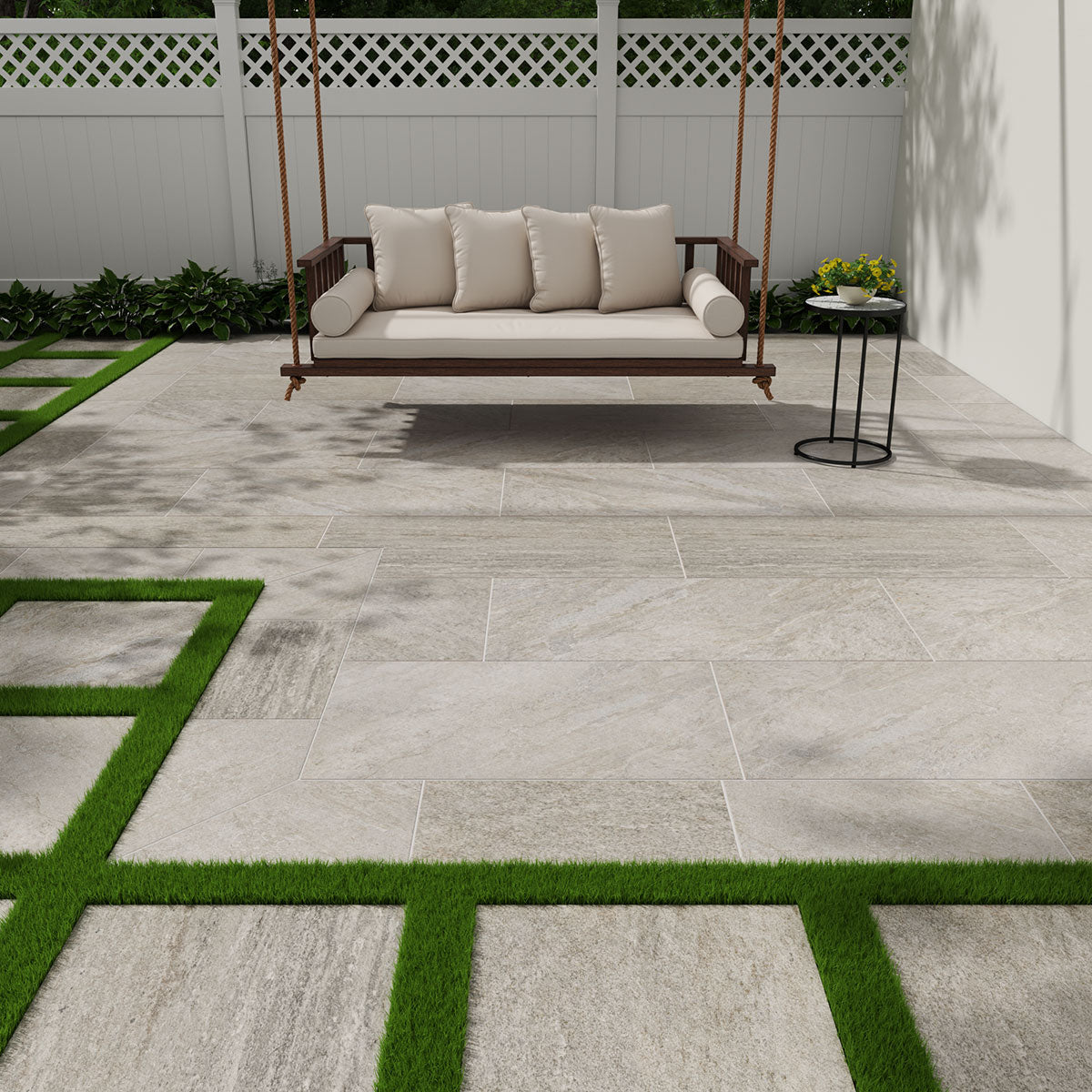 Quartz Silver Porcelain Paver - installed example (representative)