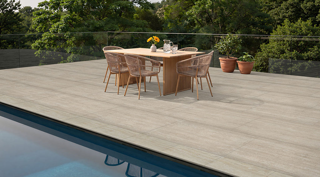 Cordova Avorio Porcelain Pool Coping - installed example (representative)