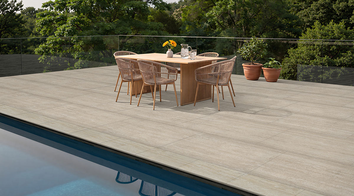 Cordova Avorio Porcelain Pool Coping - installed example (representative)