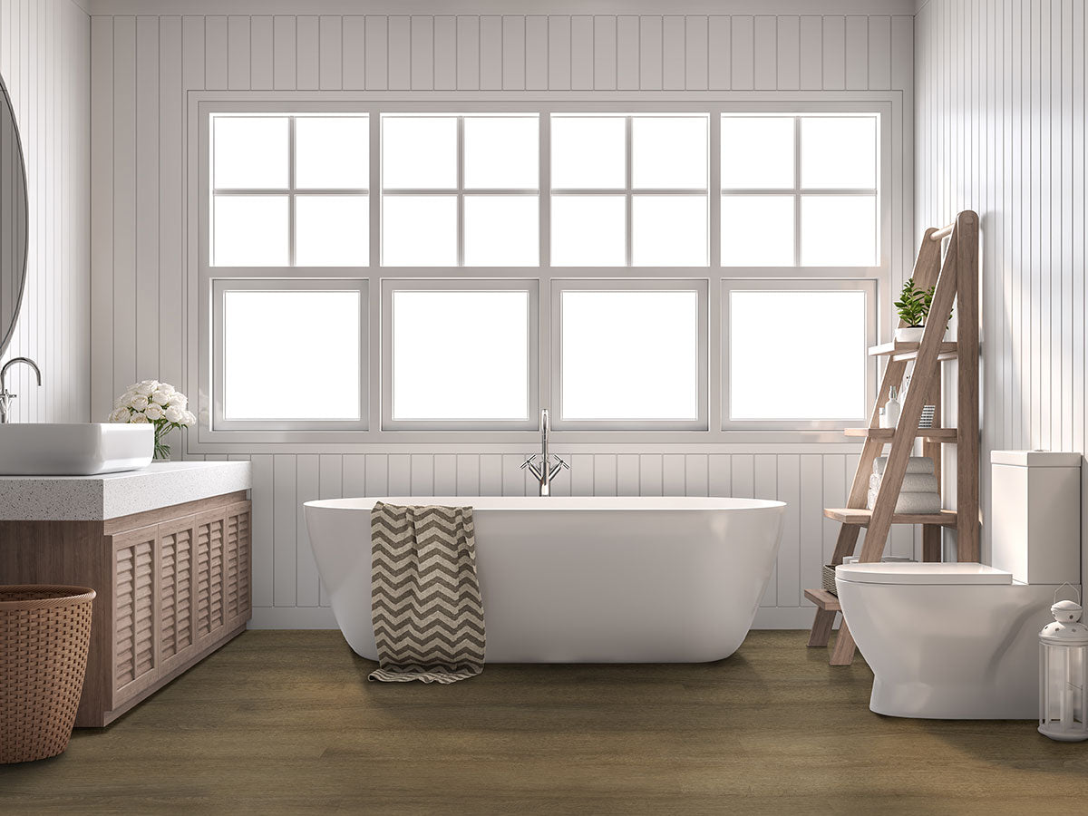 Ashton 2.0 Waterproof Rigid Core Luxury Vinyl Plank — installed room view — color Sunnyset