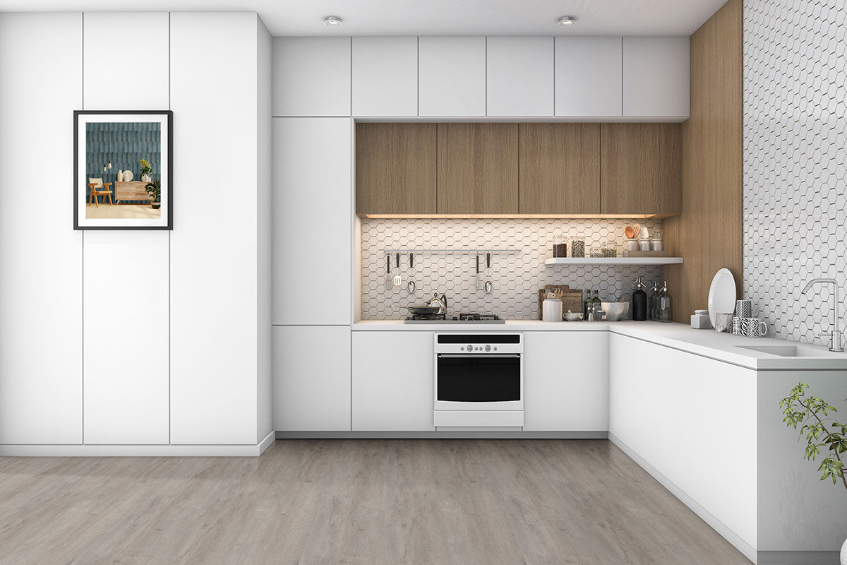 Ashton Waterproof Rigid Core Luxury Vinyl Plank — installed room view — color York Gray