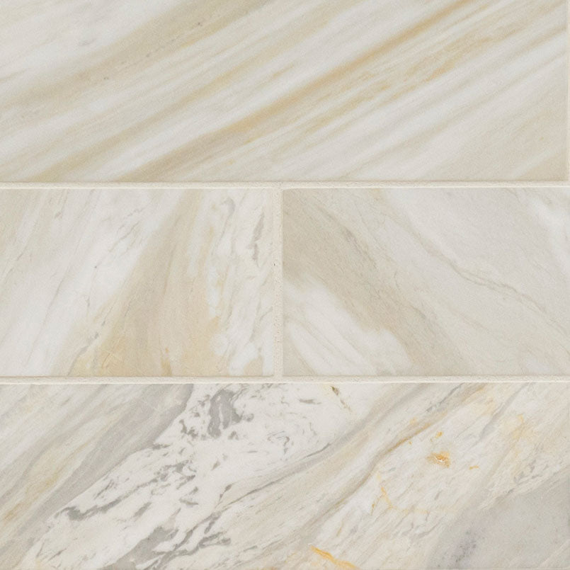 Athena Gold 4x12 Honed Marble Tile — clean product view — color Warm white, cream, soft gray and honey-gold