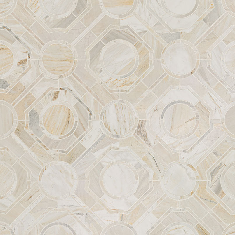 Athena Gold Regency Polished Marble Mosaic — isometric scale view — color Gold Regency
