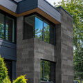 Rockmount Sawn Ashlar Natural-Stone Veneer — installed room view — color Avalon Bay