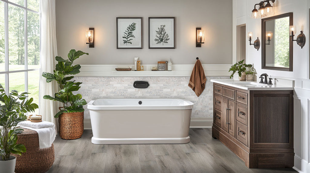Smithcliffs Waterproof Hybrid Rigid-Core Flooring — installed room view — color Avery Ash