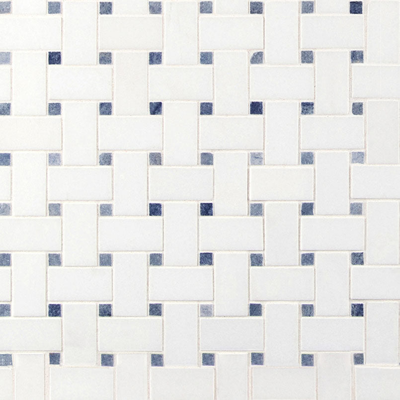 Azula Basketweave Polished Marble Mosaic — clean product view — color Cool gray and deep blue
