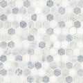 Azula Hexagon Polished Marble Mosaic — clean product view — color Creamy white, gray and blue