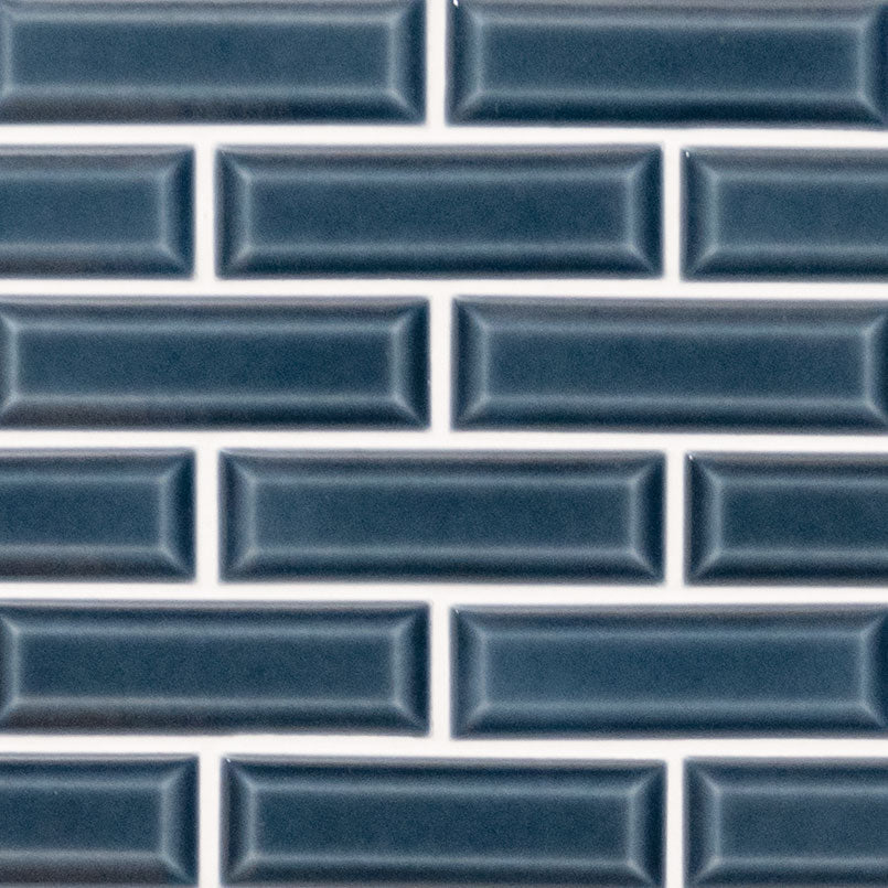 Highland Park 2x6 Glossy Beveled Ceramic Wall Tile — clean product view — color Bay Blue