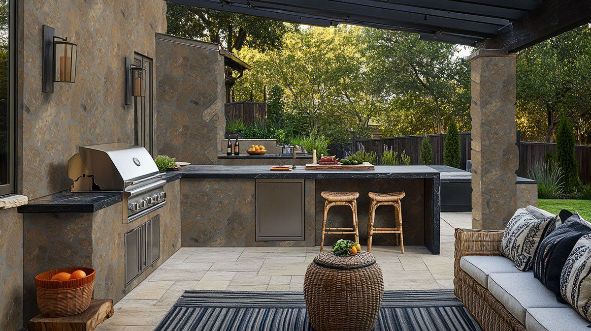 Rockmount Natural-Stone Fieldstone Veneer — installed room view — color Bedford
