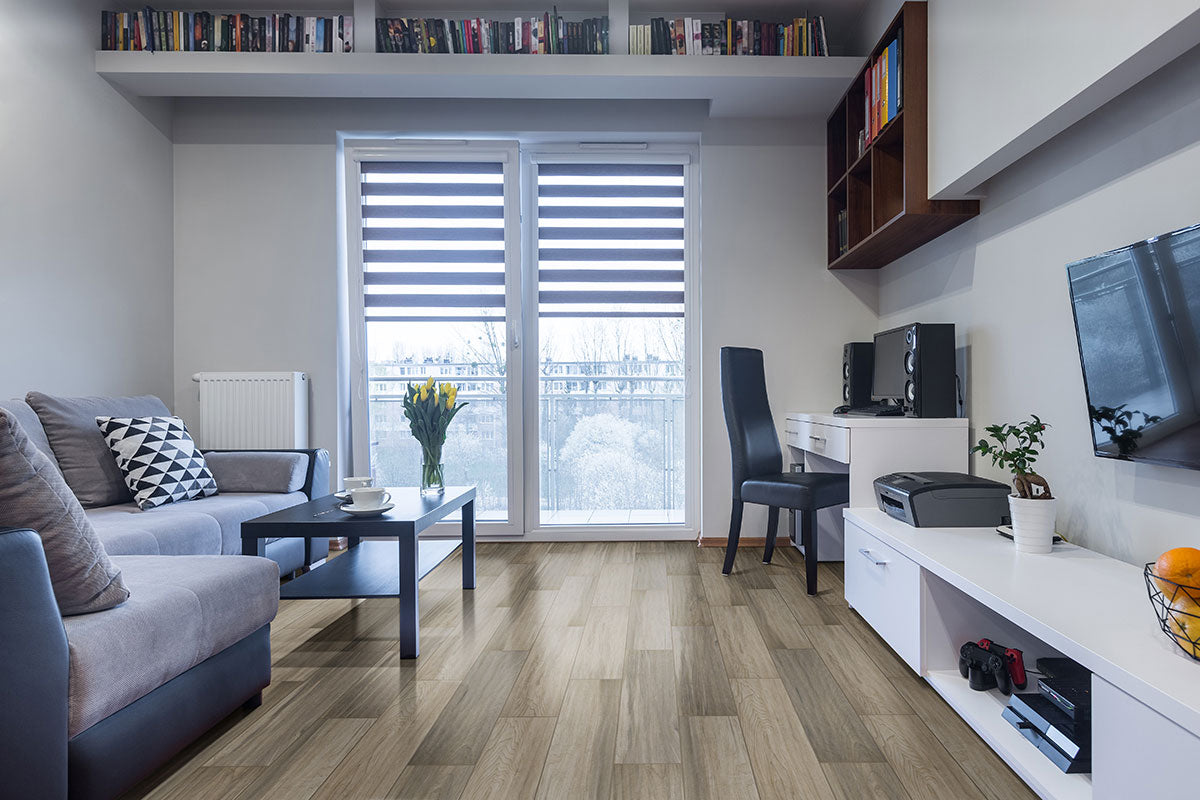 Carolina Timber II Beige Wood-Look Porcelain Tile — installed room view