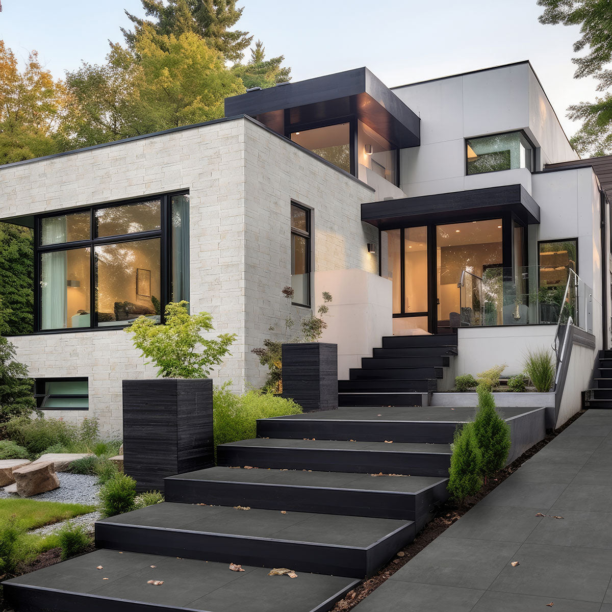 Beton Antracite Porcelain Paver - installed example (representative)