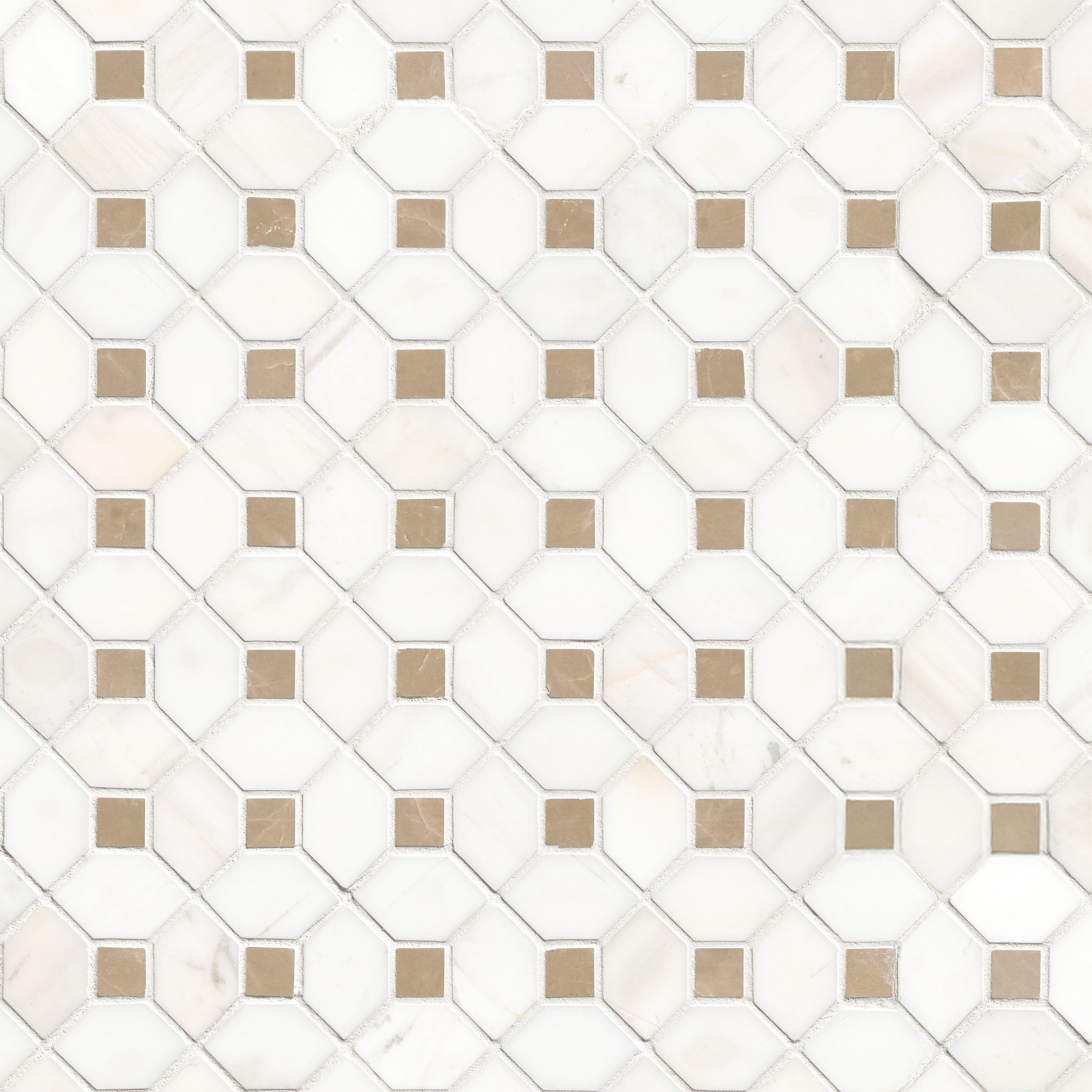 Bianco Dolomite Crema Dotty Polished Marble Mosaic — clean product view — color Creamy white with warm gold accents