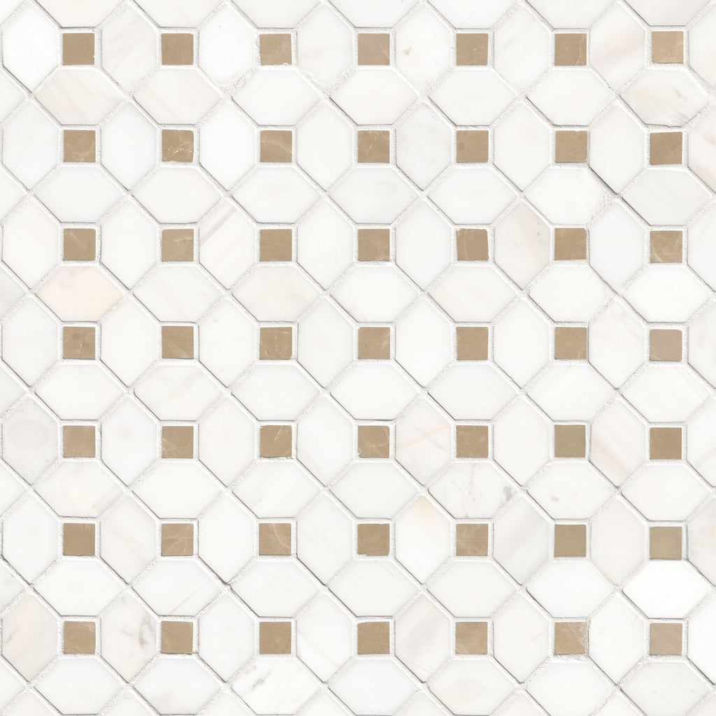 Bianco Dolomite Crema Dotty Polished Marble Mosaic surface detail