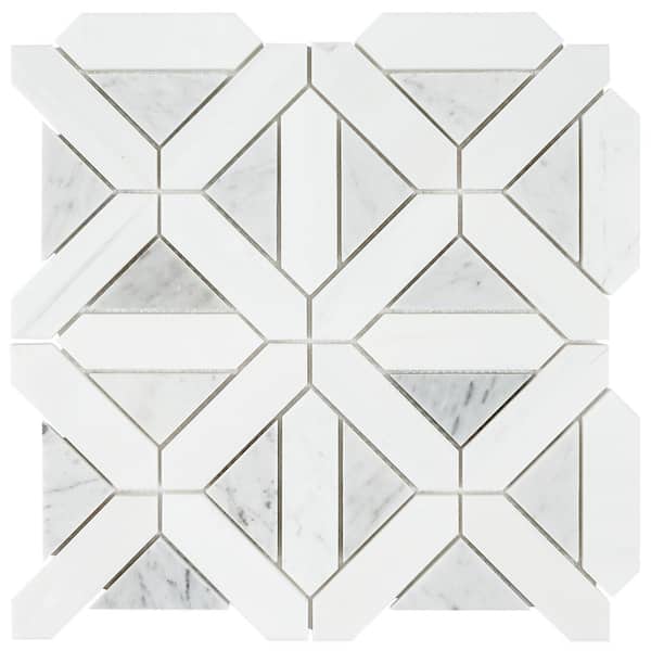 Bianco Dolomite Geometrica Polished Marble Mosaic product view