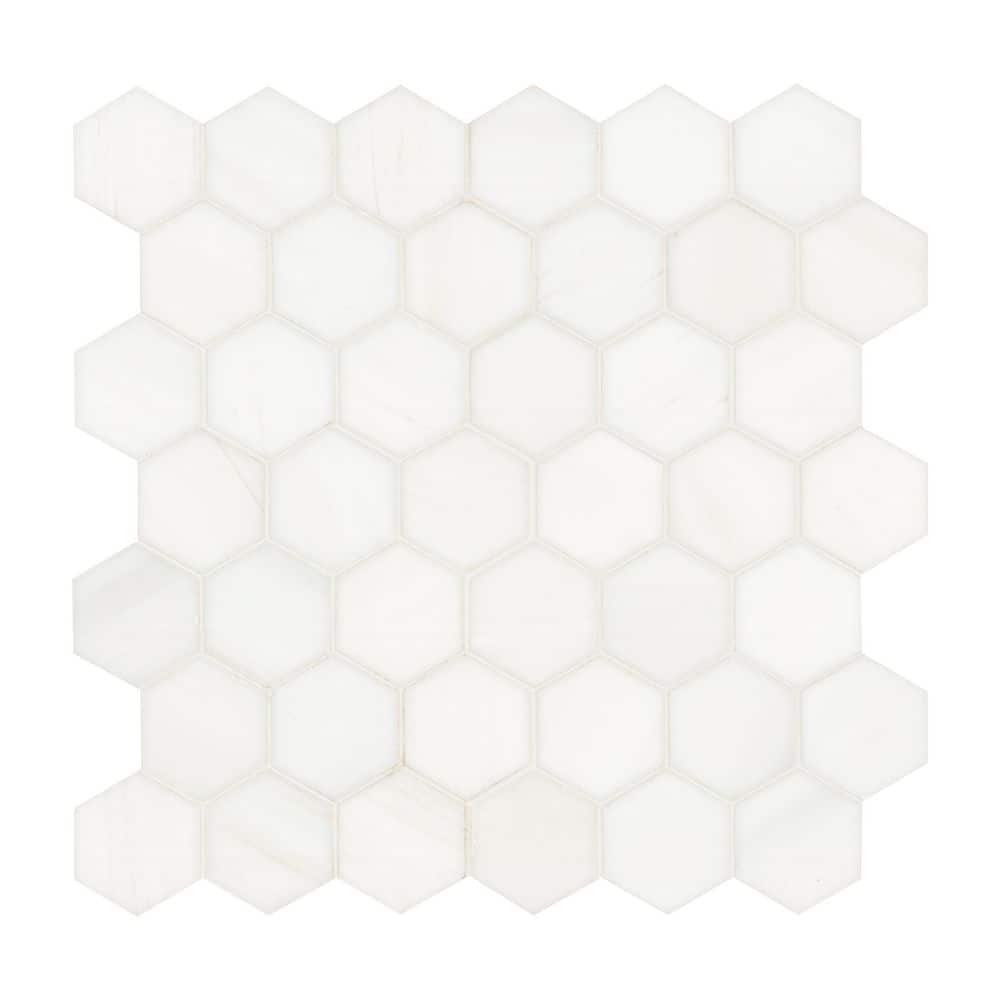 Bianco Dolomite 2-inch Hexagon Polished Marble Mosaic — clean product view