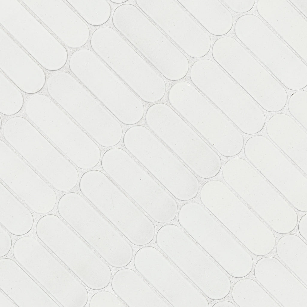 Bianco Glossy Ellipse Recycled Glass Mosaic — isometric scale view — color Ellipse