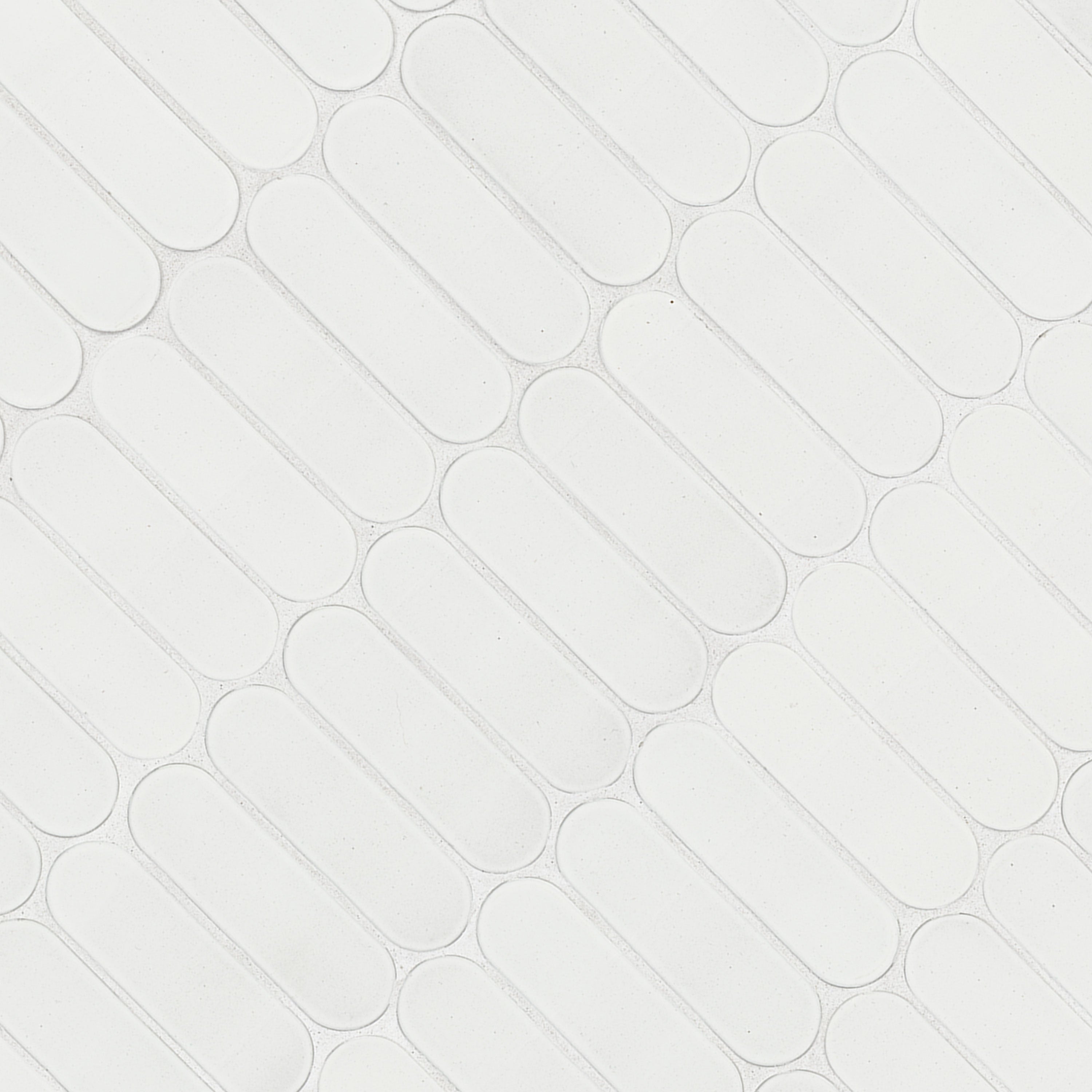 Bianco Glossy Ellipse Recycled Glass Mosaic — isometric scale view — color Ellipse