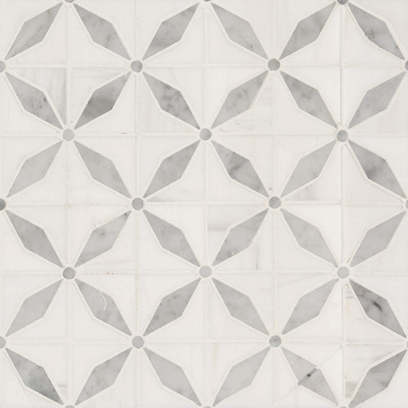 Bianco Starlite Polished Marble Mosaic — clean product view — color White-cool with gray star-like accents